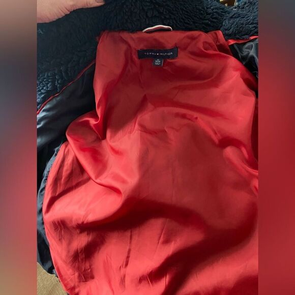 TOMMY HILFIGER Women's Sherpa Jacket Color block logo full-zip teddy bear XS EUC - Picture 6 of 16